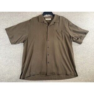 Tommy Bahama Shirt Men’s XL Extra Large Brown Silk Button Up Short Sleeve